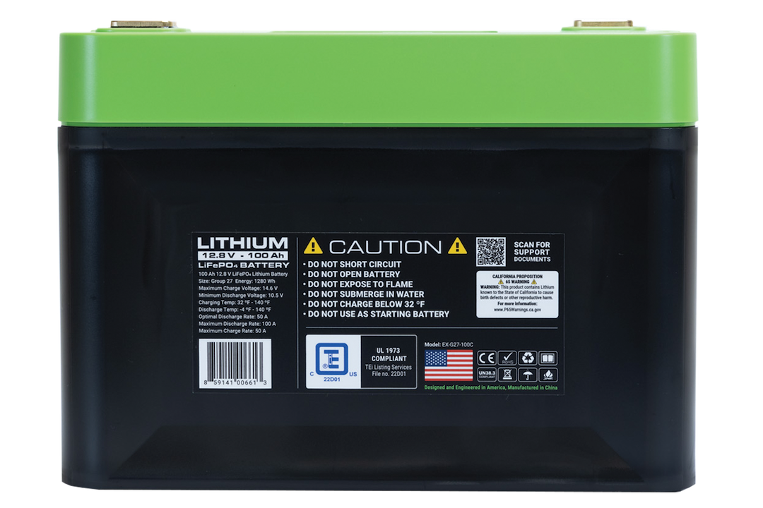 Expion 360 Battery, Group 27, 12.8 Volt DC, 100 Ampere, 1280 Wh, Lithium, M8 X 1.25 Terminal – EX-G27-100C