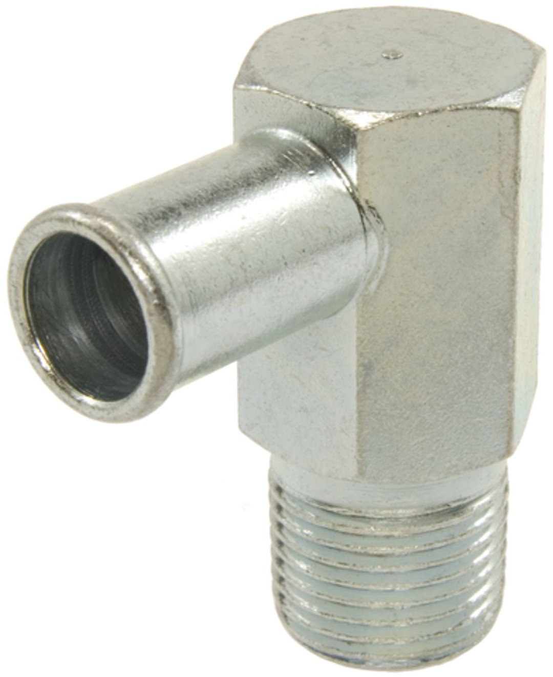 Four Seasons Adapter Fitting, 5/8 Inch Hose to 1/2 NPT, 90 Degree Heater Fitting, Bare Natural Steel, Single – 84776