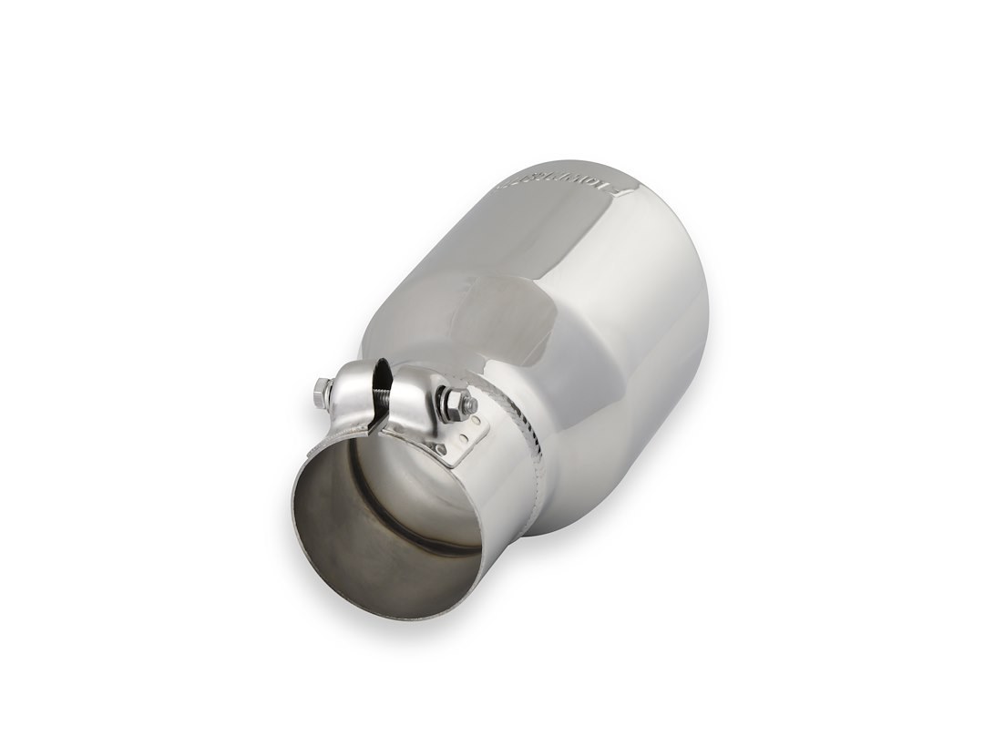 Flowmaster Exhaust Tail Pipe Tip, 2-1/2 Inch Inlet, 4 Inch Outlet, Stainless Steel, Round, Angled Cut, Rolled Edge, 7-1/2 Inch Length – 15365