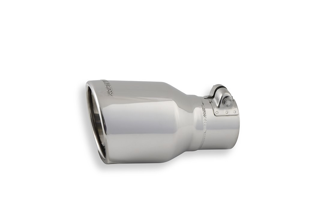 Flowmaster Exhaust Tail Pipe Tip, 2-1/2 Inch Inlet, 4 Inch Outlet, Stainless Steel, Round, Angled Cut, Rolled Edge, 7-1/2 Inch Length – 15365