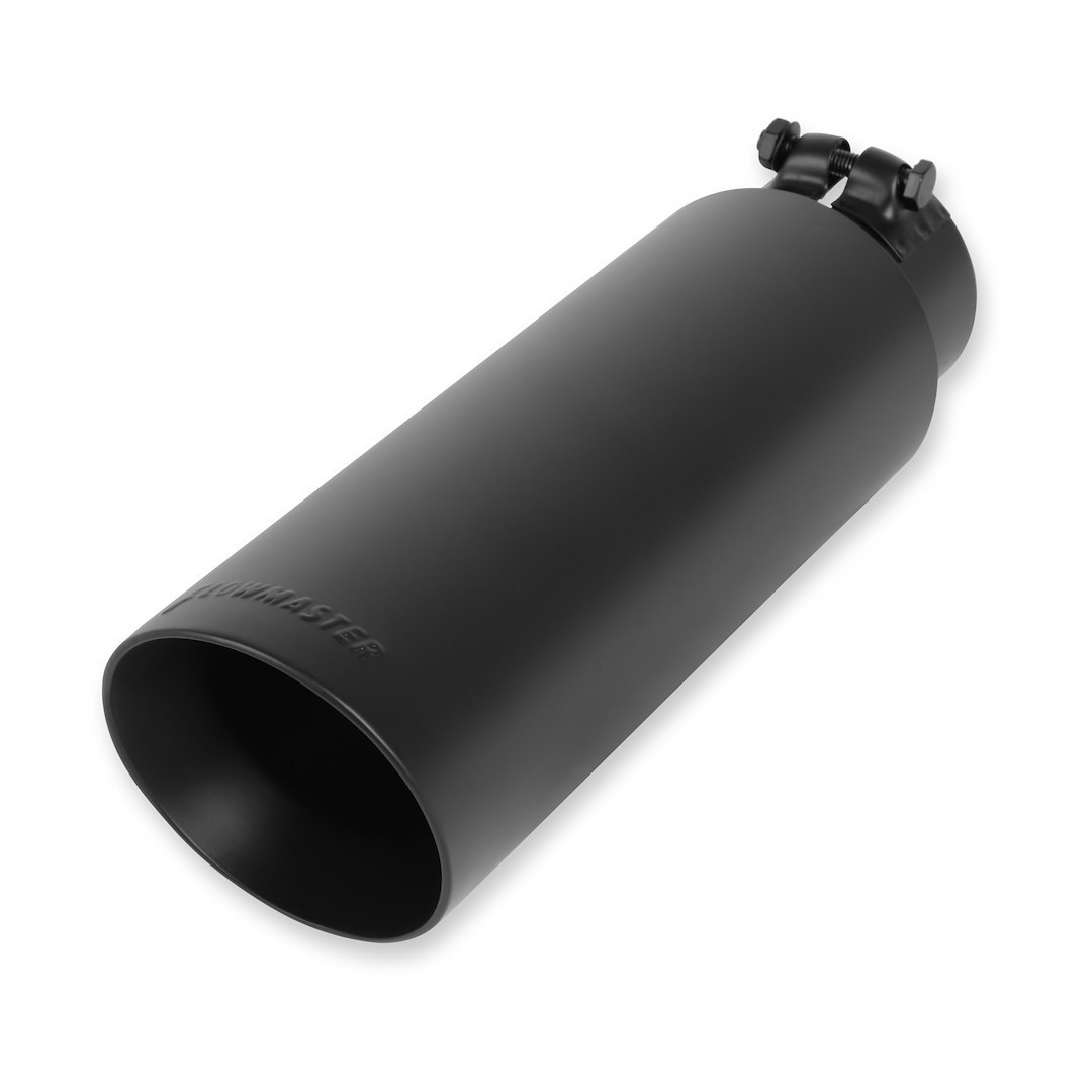 Flowmaster Exhaust Tail Pipe Tip, 3 Inch Inlet, 4 Inch Outlet, Black Ceramic Stainless Steel Finish, Round, Double Wall Angle Cut – 15398B
