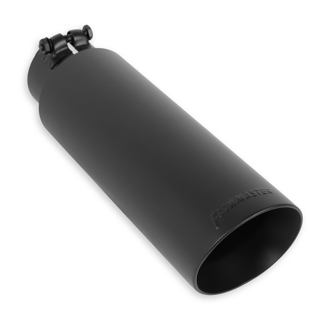 Flowmaster Exhaust Tail Pipe Tip, 3 Inch Inlet, 4 Inch Outlet, Black Ceramic Stainless Steel Finish, Round, Double Wall Angle Cut – 15398B