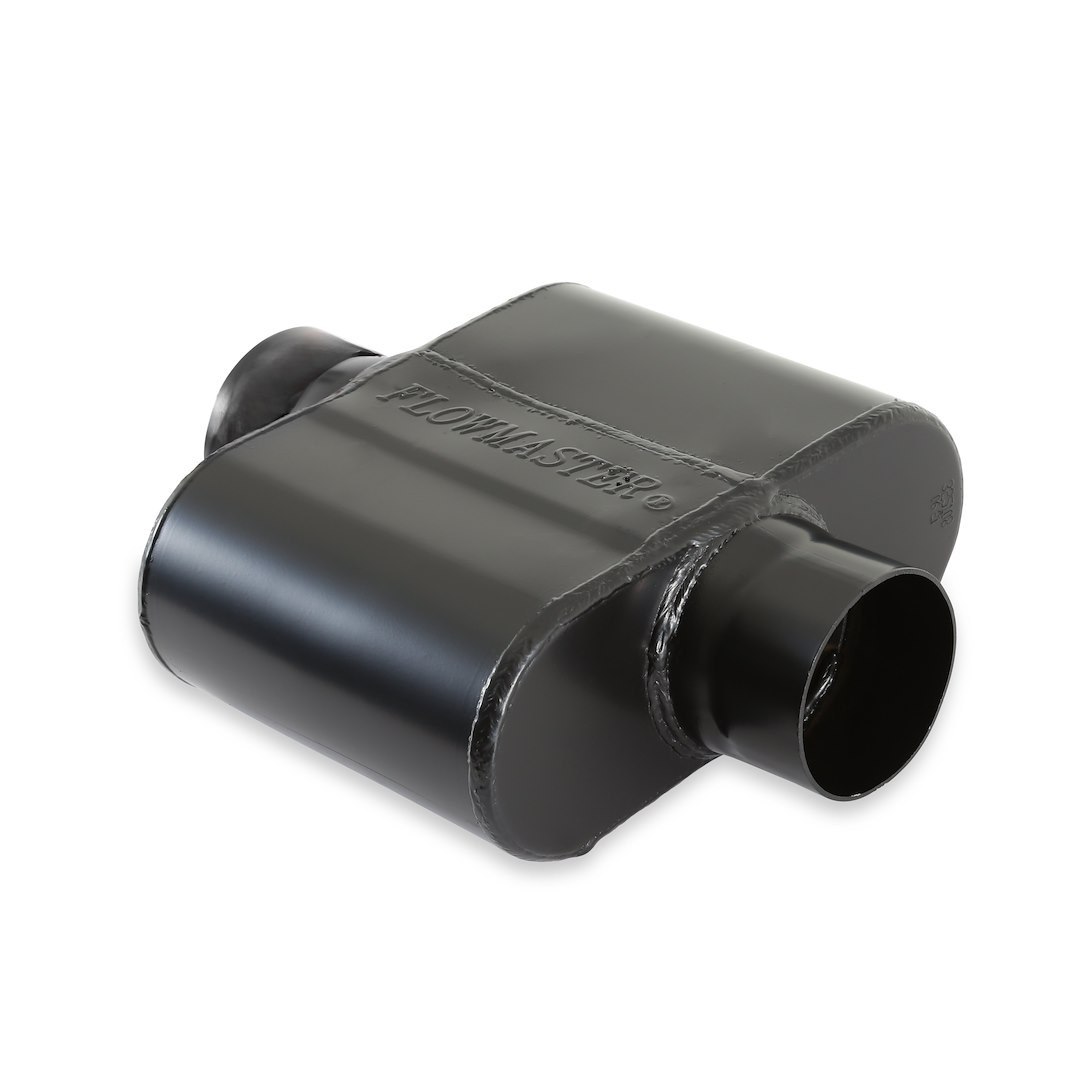 Flowmaster Exhaust Muffler, 10 Series ™ Delta Force ®, 8 Inch Width X 3 Inch Height Aluminized Steel Case, Single 2-1/2 Inch Center Inlet – 325108