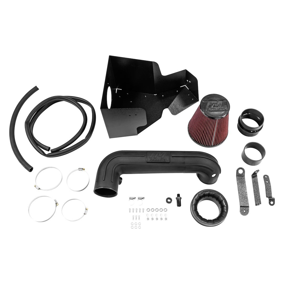 Flowmaster Cold Air Intake, Delta Force ®, Black Polyethylene Tube, 6 Inch Inside Diameter Cone Filter, Black Powder Coated Heat Shield – 615111