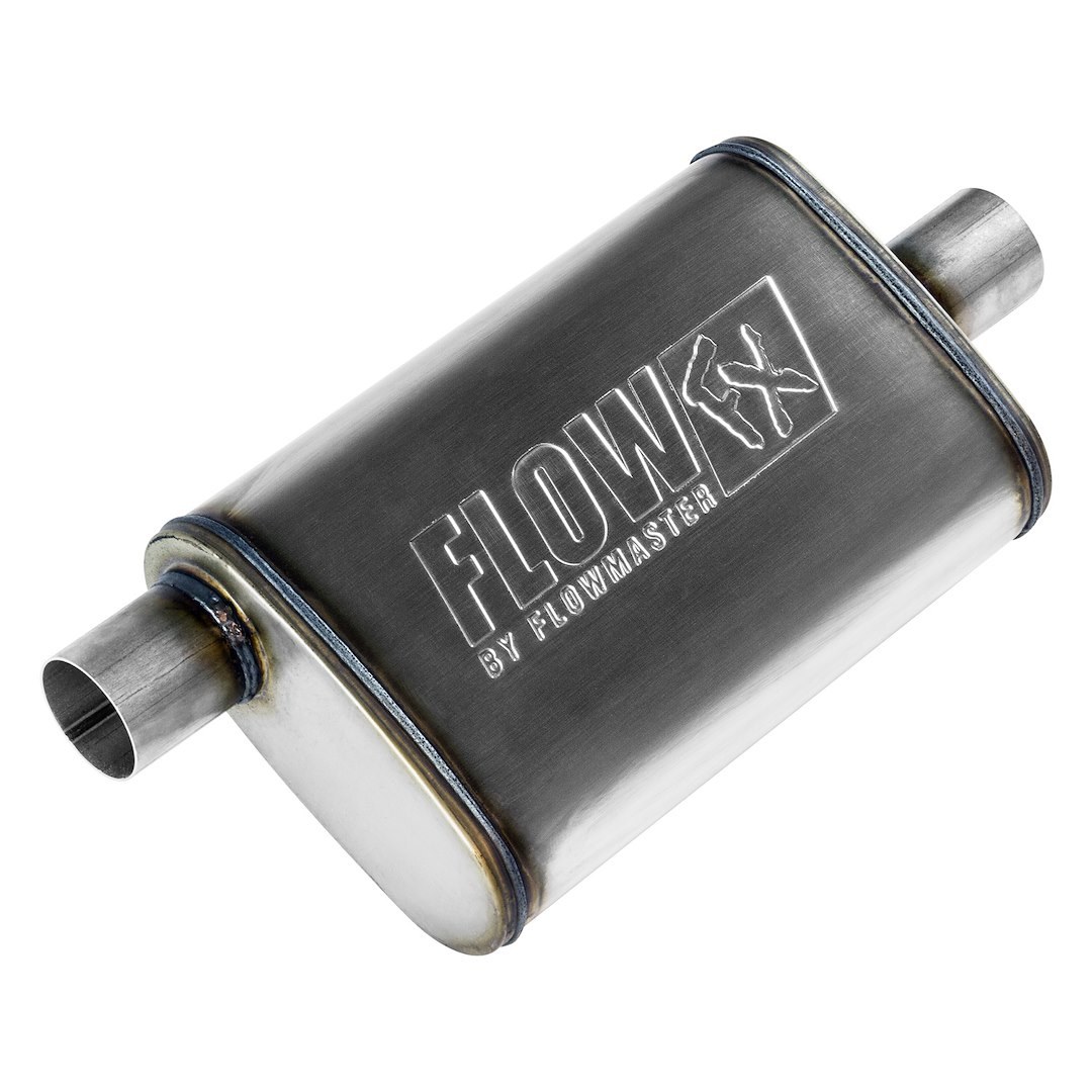 Flowmaster Exhaust Muffler, Flowfx, Universal, 10 Inches Wide, Single Offset 2-1/4 Inch Inlet, Single Center 2-1/4 Inch Outlet, 21 Inch Length – 71225