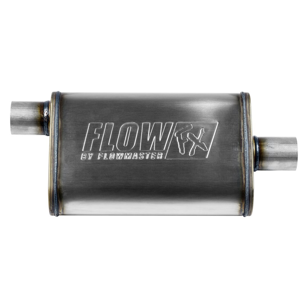 Flowmaster Exhaust Muffler, Flowfx, Universal, 10 Inches Wide, Single Offset 2-1/4 Inch Inlet, Single Center 2-1/4 Inch Outlet, 21 Inch Length – 71225