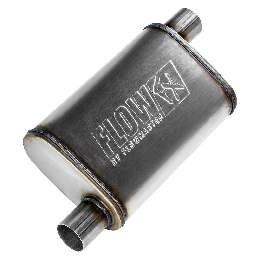 Flowmaster Exhaust Muffler, Flowfx, Universal, 10 Inches Wide, Single Offset 2-1/4 Inch Inlet, Single Offset 2-1/4 Inch Outlet, 21 Inch Length – 71235