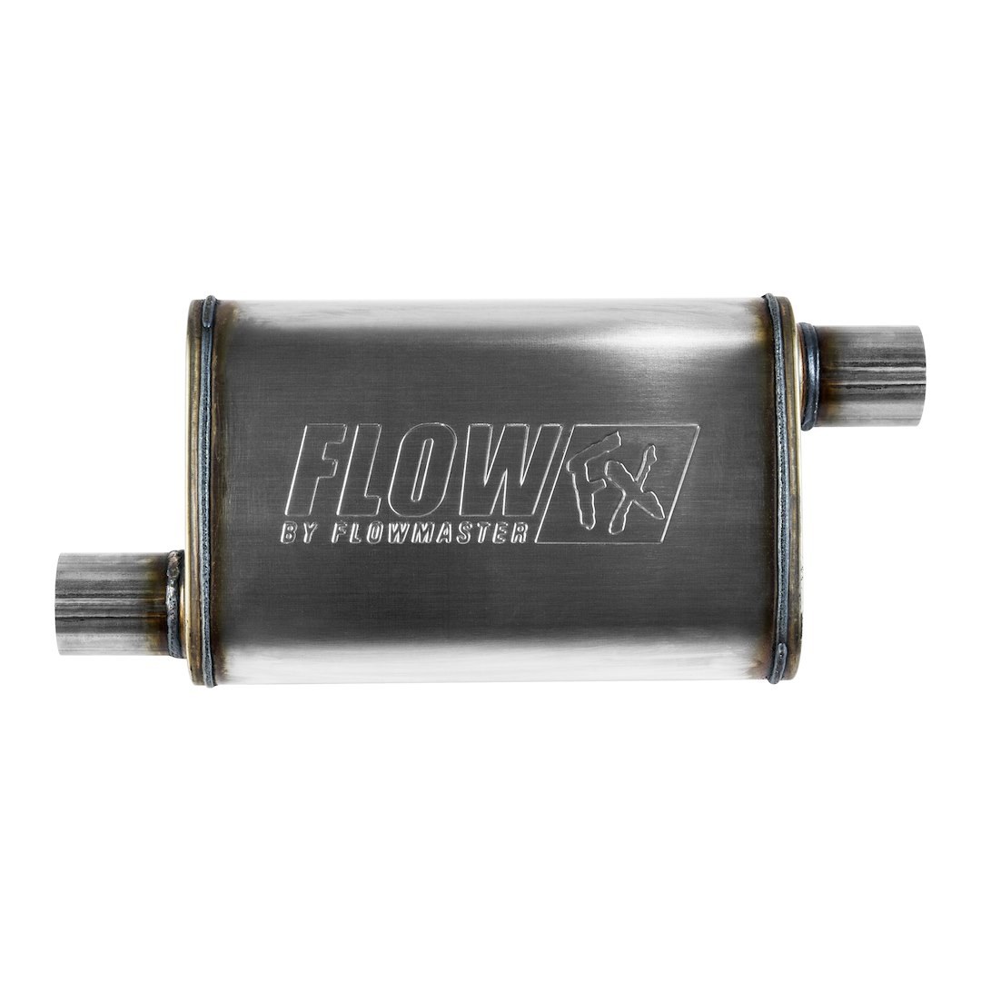 Flowmaster Exhaust Muffler, Flowfx, Universal, 10 Inches Wide, Single Offset 2-1/4 Inch Inlet, Single Offset 2-1/4 Inch Outlet, 21 Inch Length – 71235