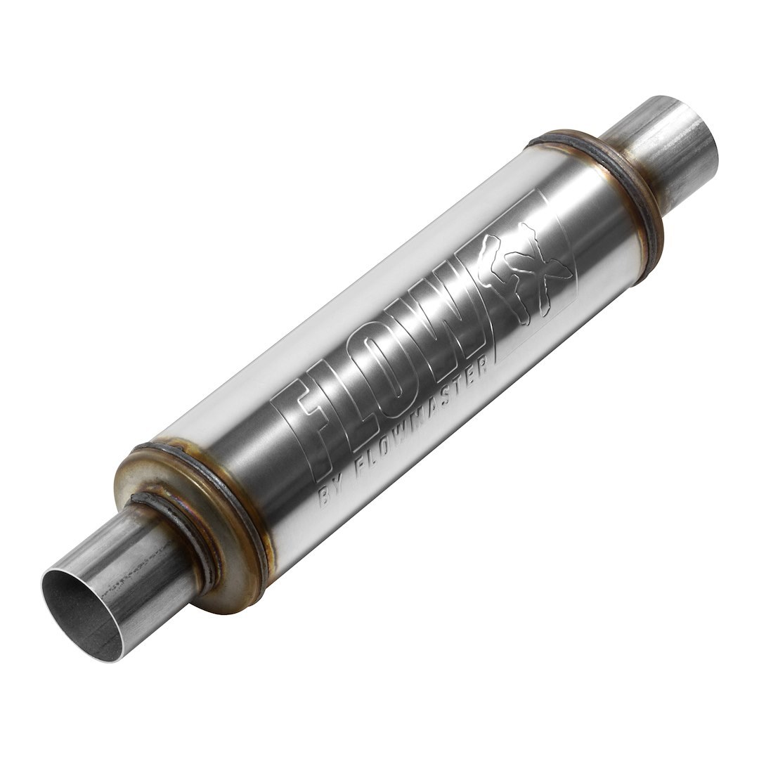 Flowmaster Exhaust Muffler, Flowfx, 4 Inch Diameter Round Stainless Steel Case, Single 2-1/4 Inch Center Inlet – 71415