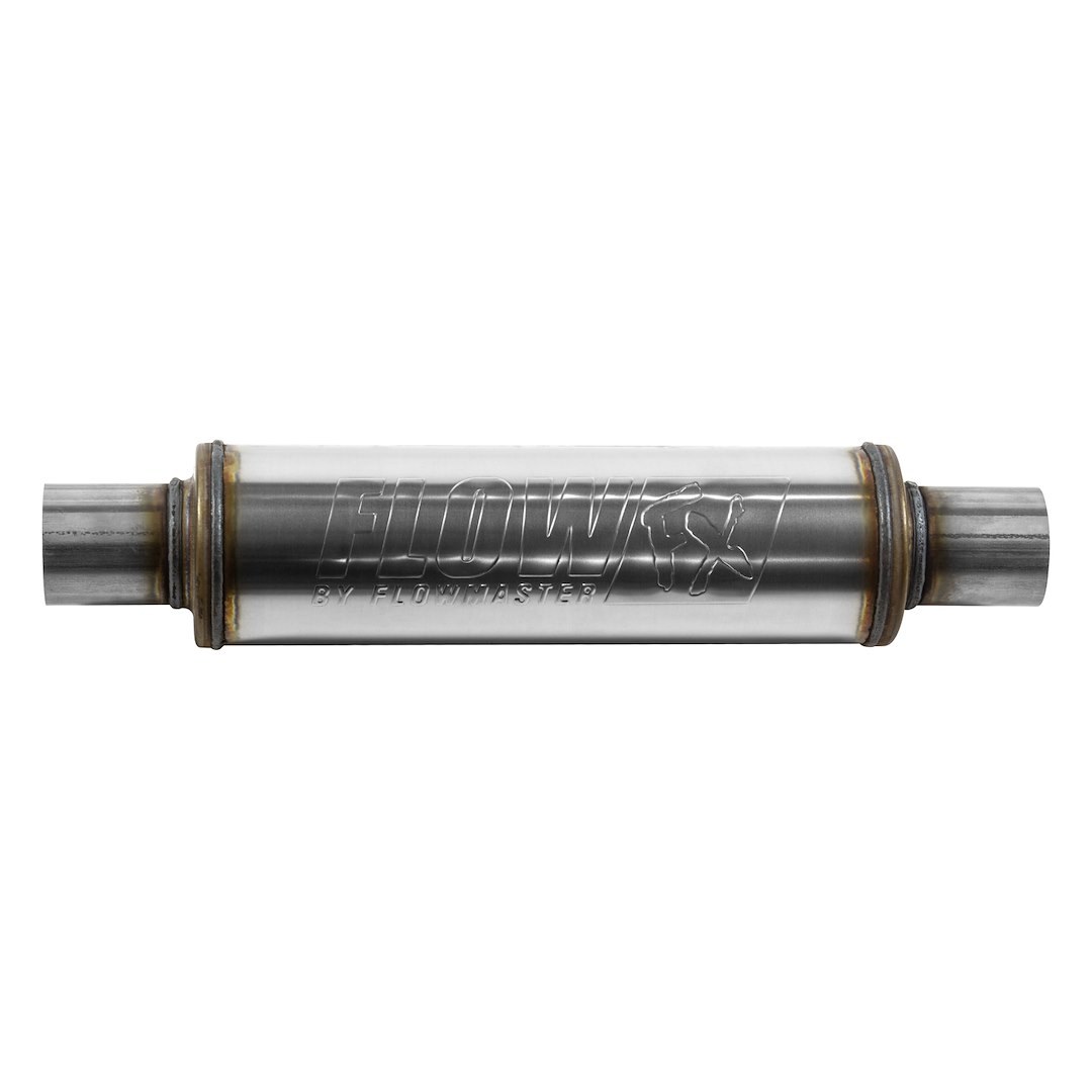 Flowmaster Exhaust Muffler, Flowfx, 4 Inch Diameter Round Stainless Steel Case, Single 2-1/4 Inch Center Inlet – 71415