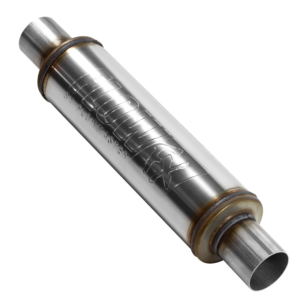 Flowmaster Exhaust Muffler, Flowfx, 4 Inch Diameter Round Stainless Steel Case, Single 2-1/4 Inch Center Inlet – 71415