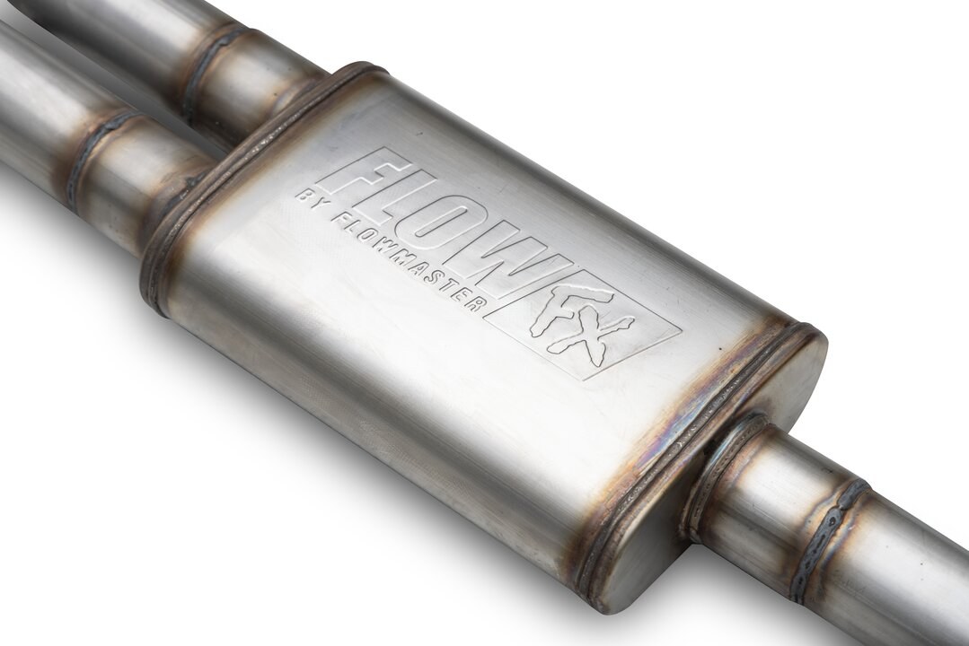 Flowmaster Exhaust Muffler, Flowfx, 9 Inch Width X 4 Inch Height Oval Stainless Steel Case, Single 2-3/4 Inch Center Inlet – 718172