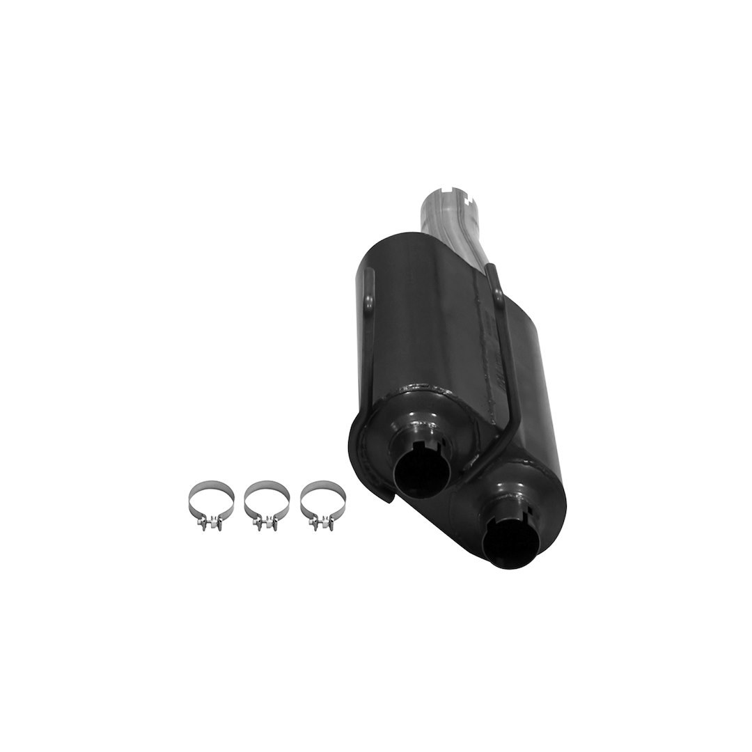 Flowmaster Exhaust Muffler, American Thunder ®, 409 Stainless Steel, Single 3 Inch Offset Inlet, Dual 2-1/4 Inch Outlet – 817568