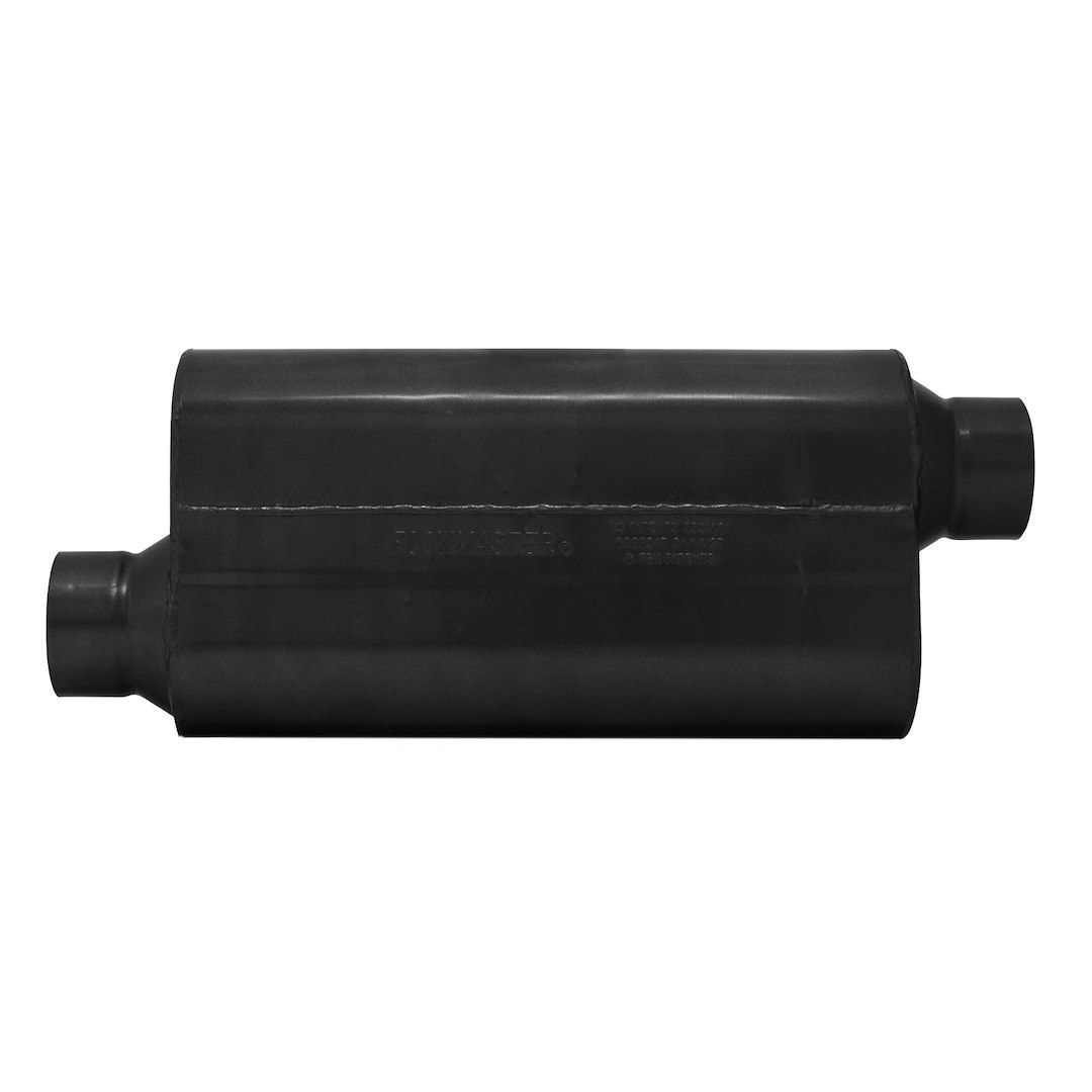 Flowmaster Exhaust Muffler, 50 Series ™ Heavy Duty, 10 Inch Width X 5 Inch Height Oval Stainless Steel Case, Single 3-1/2 Inch Offset Inlet – 853558