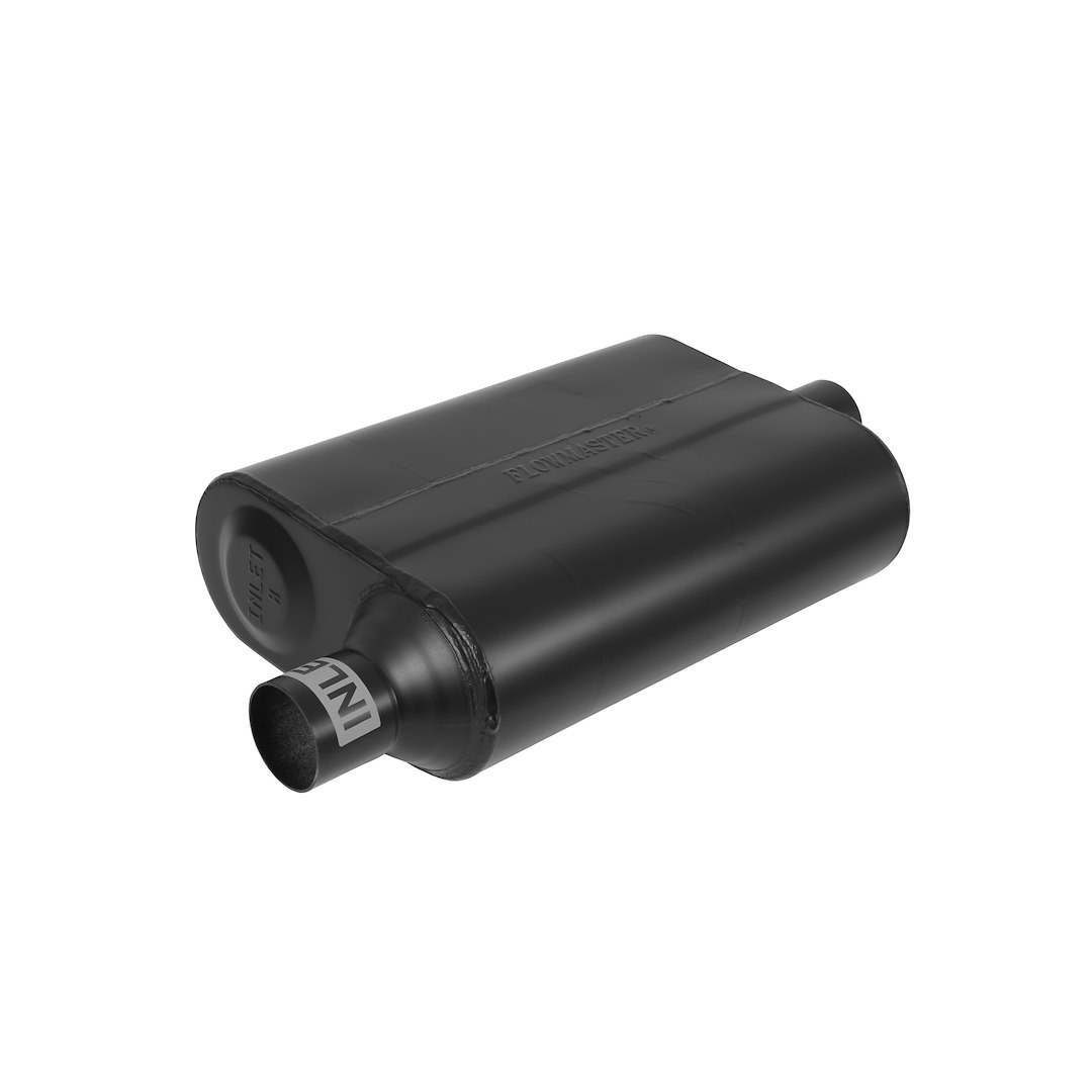 Flowmaster Exhaust Muffler, 40 Series ™ Delta Flow ®, 9-3/4 Inch Width X 4 Inch Height Black Coated Aluminized Steel Case – 942041