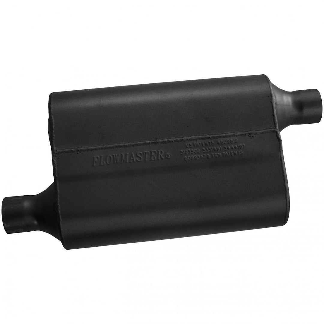Flowmaster Exhaust Muffler, 40 Series ™ Delta Flow ®, 9-3/4 Inch Width X 4 Inch Height Black Coated Aluminized Steel Case – 942043