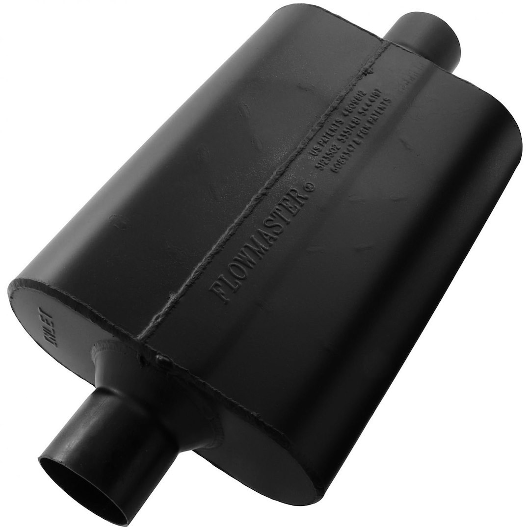 Flowmaster Exhaust Muffler, Super 44 ™ Delta Flow ®, 9-3/4 Inch Width X 4 Inch Height Aluminized Steel Case, Single 2-1/2 Inch Center Inlet – 942545