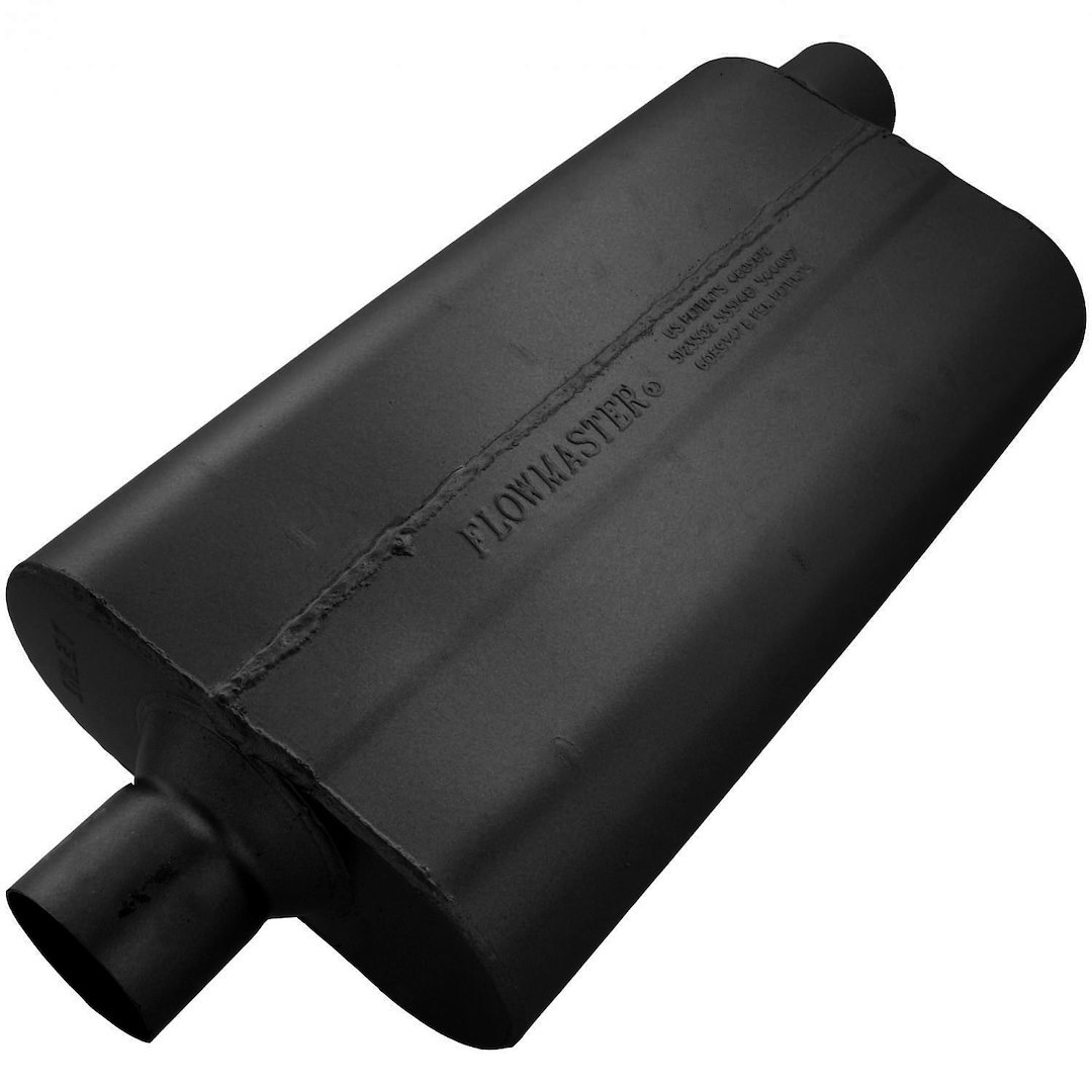 Flowmaster Exhaust Muffler, 50 Series ™ Delta Flow ®, 9-3/4 Inch Width X 4 Inch Height Aluminized Steel Case, Single 2-1/2 Inch Center Inlet – 942552