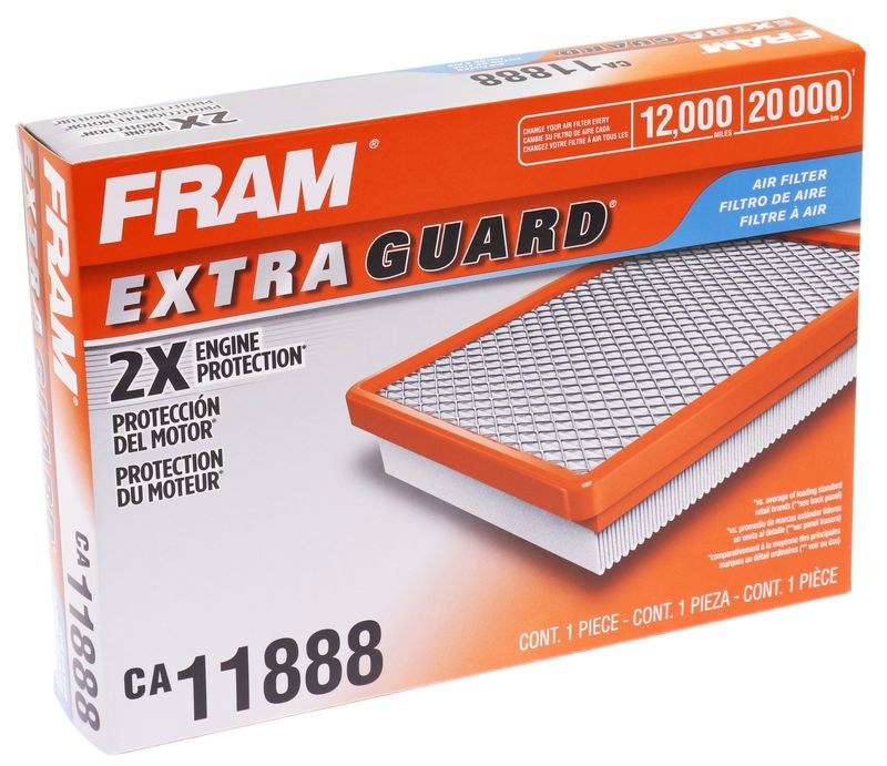 FRAM Air Filter, Extra Guard ®, Flexible, Cellulose, Rectangular, 11.45 Inch Length X 8.3 Inch Width X 2.16 Inch Height – CA11888