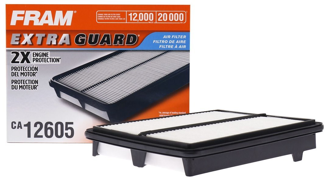 FRAM Air Filter, Extra Guard ®, Synthetic Media, Rectangular Shape, 1.653 Inch Height X 10.118 Inch Length X 7.874 Inch Width – CA12605