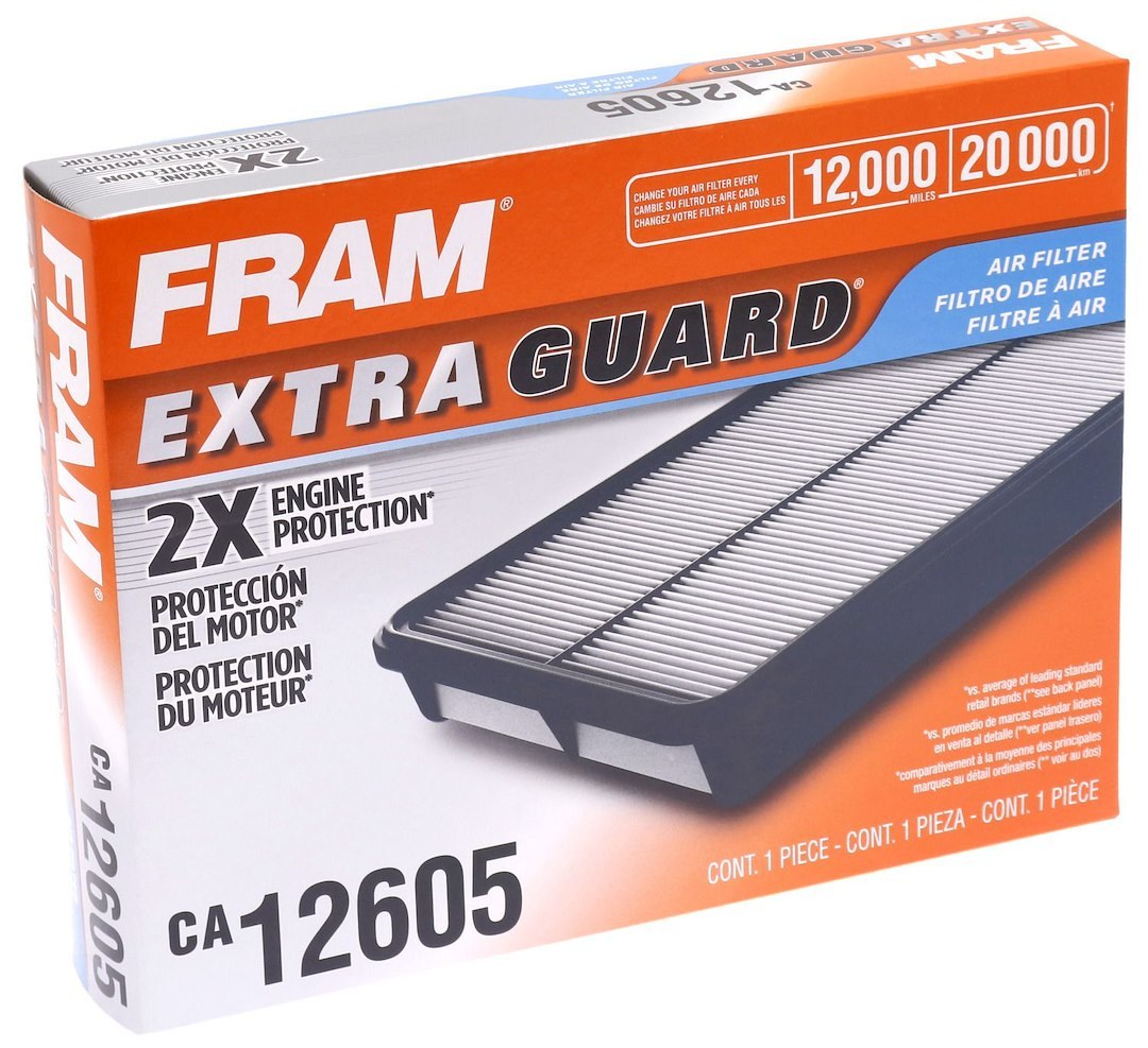 FRAM Air Filter, Extra Guard ®, Synthetic Media, Rectangular Shape, 1.653 Inch Height X 10.118 Inch Length X 7.874 Inch Width – CA12605