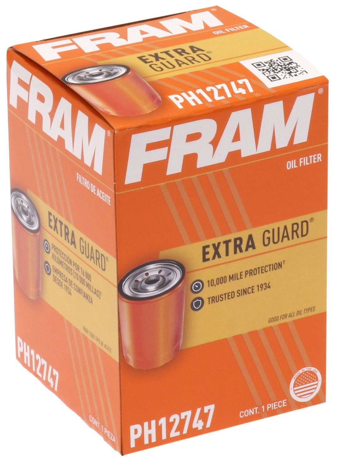 FRAM Oil Filter, Extra Guard®, Spin on Style, Cellulose/ Synthetic Filter Material, With Anti Drain Back Valve – FPH12747