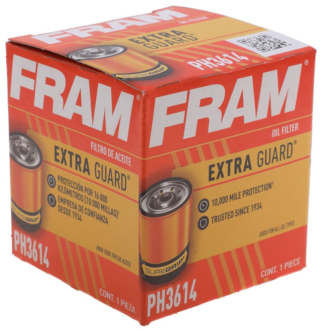 FRAM Oil Filter, Extra Guard®, Spin on Style, Cellulose/ Synthetic Filter Material, With Anti Drain Back Valve, With 12 PSI Bypass Valve – FPH3614WM