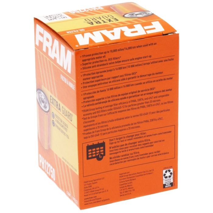 FRAM Oil Filter, Extra Guard ®, Spin-On, With Anti Drain Back Valve, With Bypass Valve, 2.98 Inch Outside Diameter – PH12750