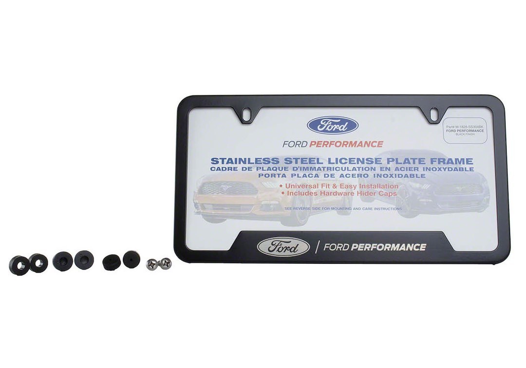Ford License Plate Frame, With Ford Performance Logo, Without Lights, 304 Stainless Steel with Black Finish – M-1828-SS304BK
