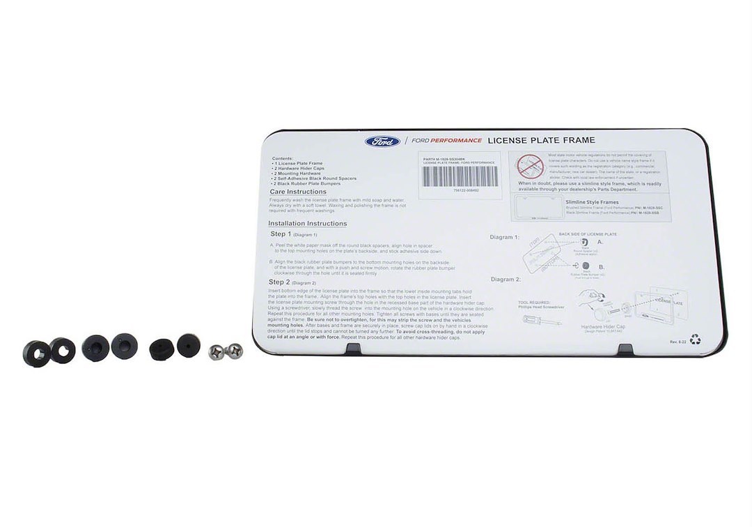 Ford License Plate Frame, With Ford Performance Logo, Without Lights, 304 Stainless Steel with Black Finish – M-1828-SS304BK