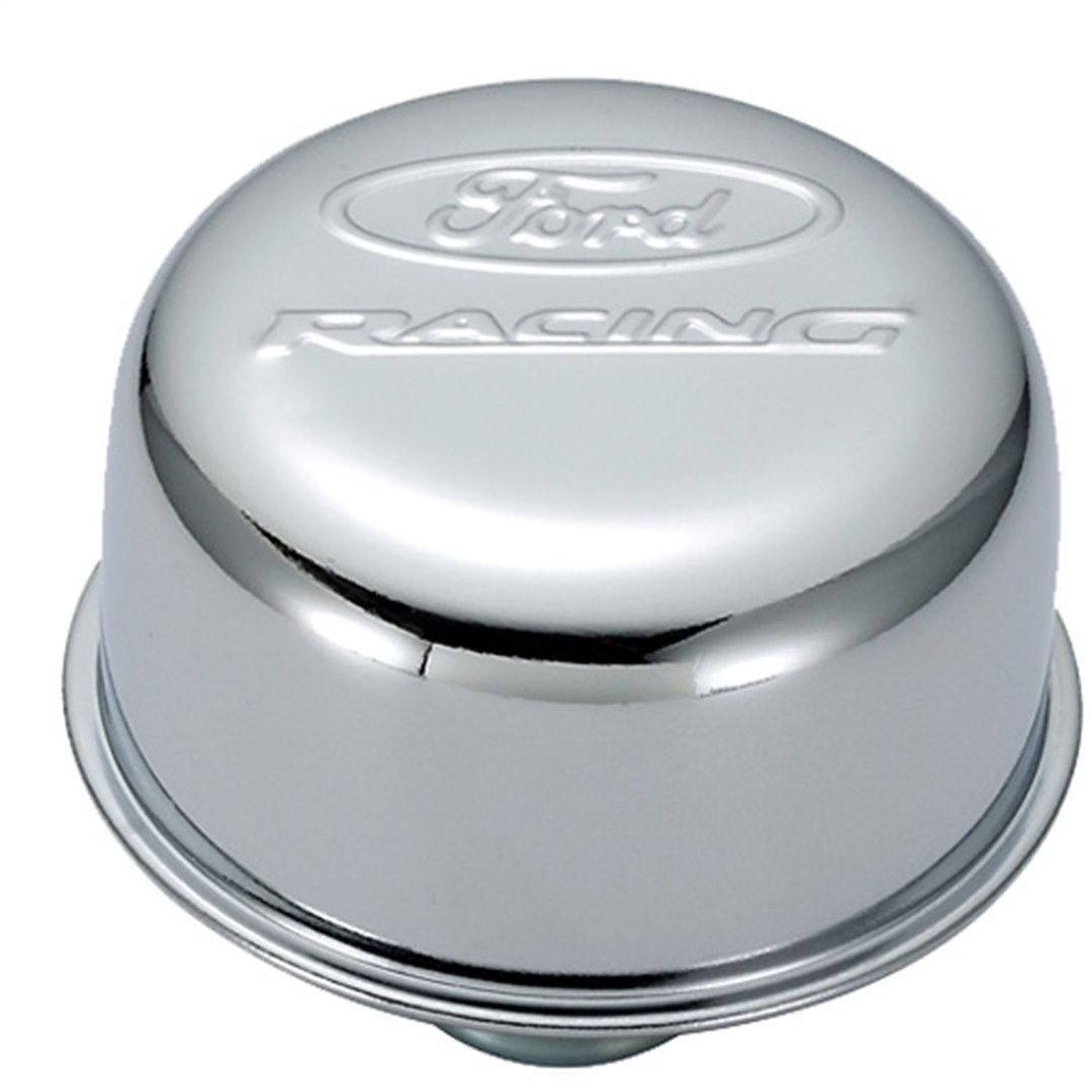 Ford Crankcase Breather Cap, Round, Push IN Style, Chrome with Ford Racing Logo – 302-215