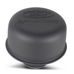 Ford Crankcase Breather Cap, Round, Twist IN, Black Crinkle, With Ford Racing Logo – 302-216
