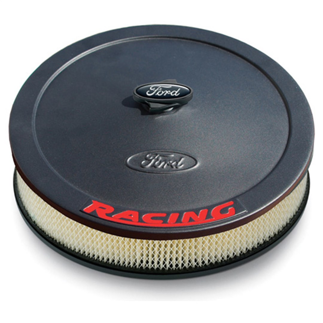 Ford Air Cleaner Assembly, 2 and 4 Barrel Carburetor, 13 Inch Diameter, Round, Black with Red Ford Racing Logo, With Air Filter – 302-352
