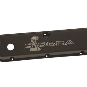Ford Valve Cover, Fits Ford 289/ 302/ 351W, With Oil Fill Hole, Without Breather, With Baffle, Cobra Snake Logo, Black Satin – M-6582-LE302SBK