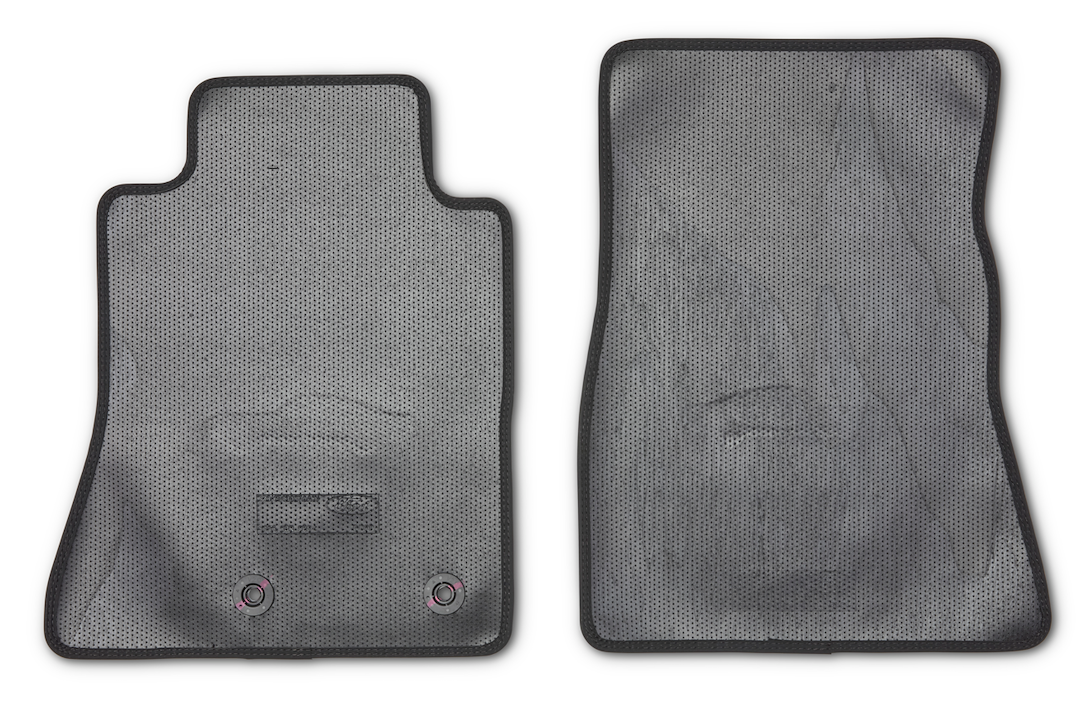 Ford Floor Mat, Black, Direct-Fit, Silver Embroidered 1965 Mustang Logo, Carpeting, 2 Piece – M-13086-M6