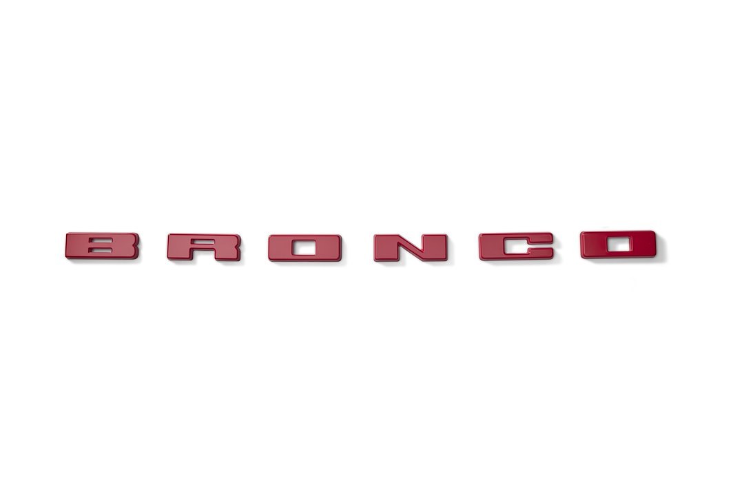 Ford Emblem, Bronco Letters, Grille, Red, With 3M Adhesive Backing – M-1447-BRD