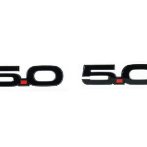Ford Emblem, For Mustang 5.0, With Right and Left Side 5.0 Emblems, Black 5/ Red Point/ Black 0, Injection Molded Plastic – M-1447-M50AB