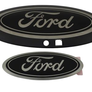 Ford Emblem, Ford Logo, Tailgate and Grille, Black, Oval, Smoked Chrome, Plastic, With Camera Provision, Set of 2 – M-1447-SDC