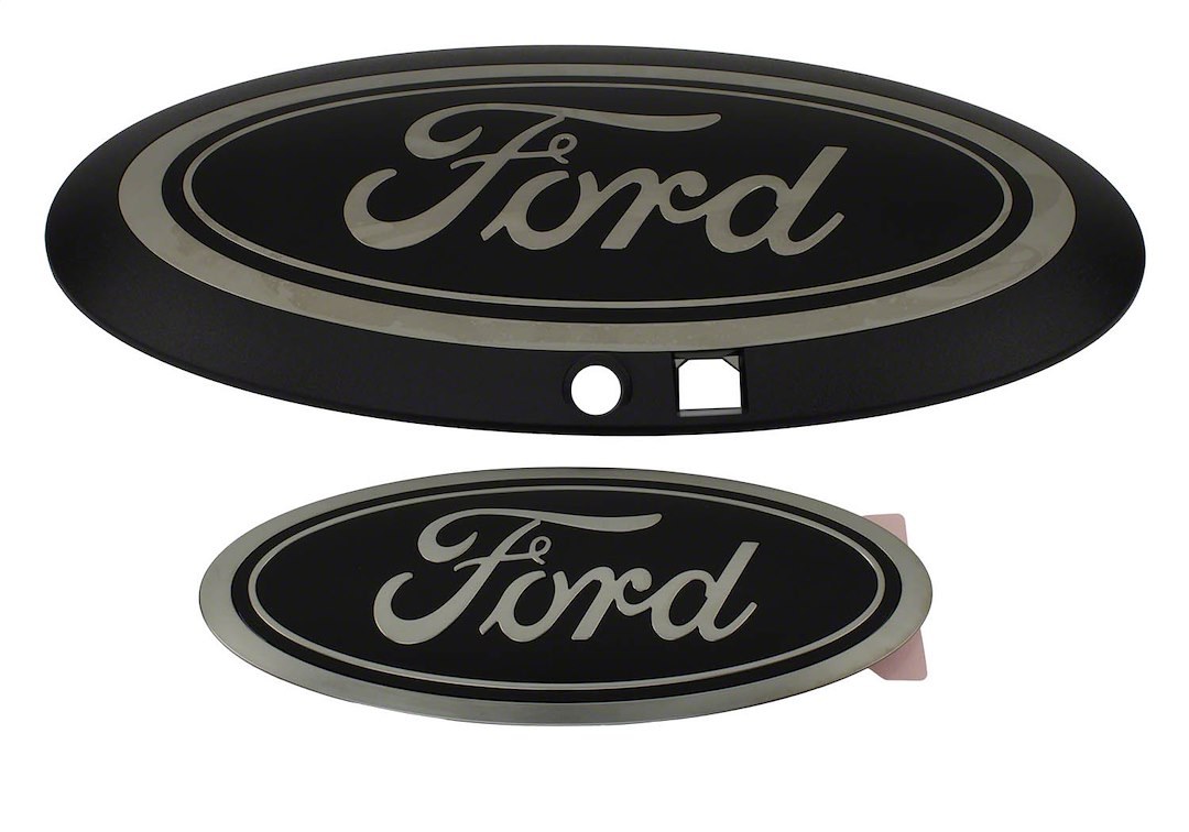 Ford Emblem, Ford Logo, Tailgate and Grille, Black, Oval, Smoked Chrome, Plastic, With Camera Provision, Set of 2 – M-1447-SDC