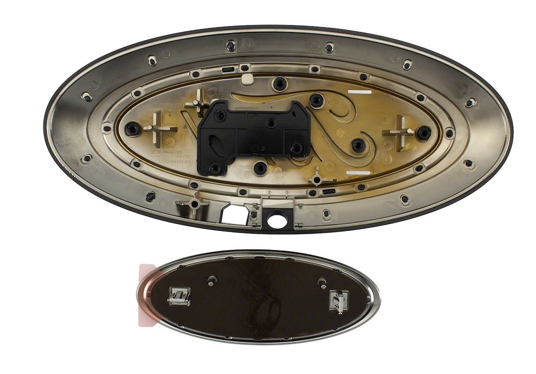 Ford Emblem, Ford Logo, Tailgate and Grille, Black, Oval, Smoked Chrome, Plastic, With Camera Provision, Set of 2 – M-1447-SDC