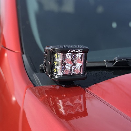 Ford Driving/ Fog Light, Rigid® D-SS-Series, LED Bulb, Square, Clear Polycarbonate Lens, Black Polycarbonate Housing, Hood Hinge Mounted – M-15200-RHM