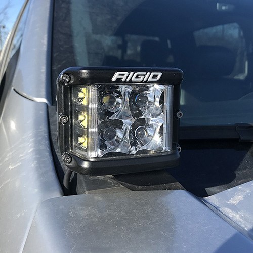 Ford Driving/ Fog Light, Rigid® D-SS-Series, LED Bulb, Square, Clear Polycarbonate Lens, Black Polycarbonate Housing, Hood Hinge Mounted – M-15200-RHM