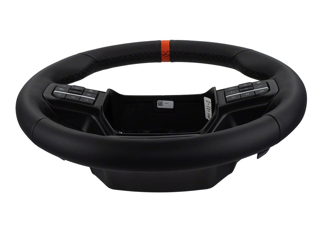 Ford Steering Wheel, 3 Spoke, Black Leather Grip, Black Spokes, With Cruise Control Buttons, Single Bolt – M-3600-F15B