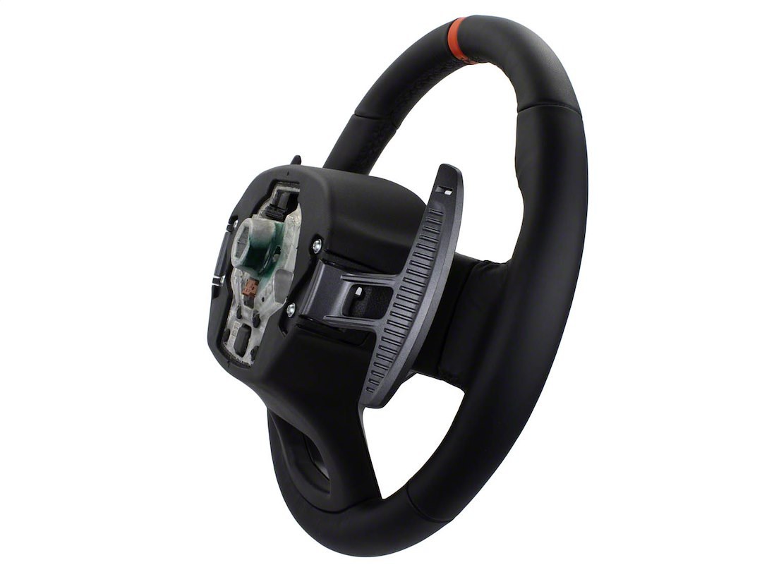 Ford Steering Wheel, 3 Spoke, Black Leather Grip, Black Spokes, With Cruise Control Buttons, Single Bolt – M-3600-F15B