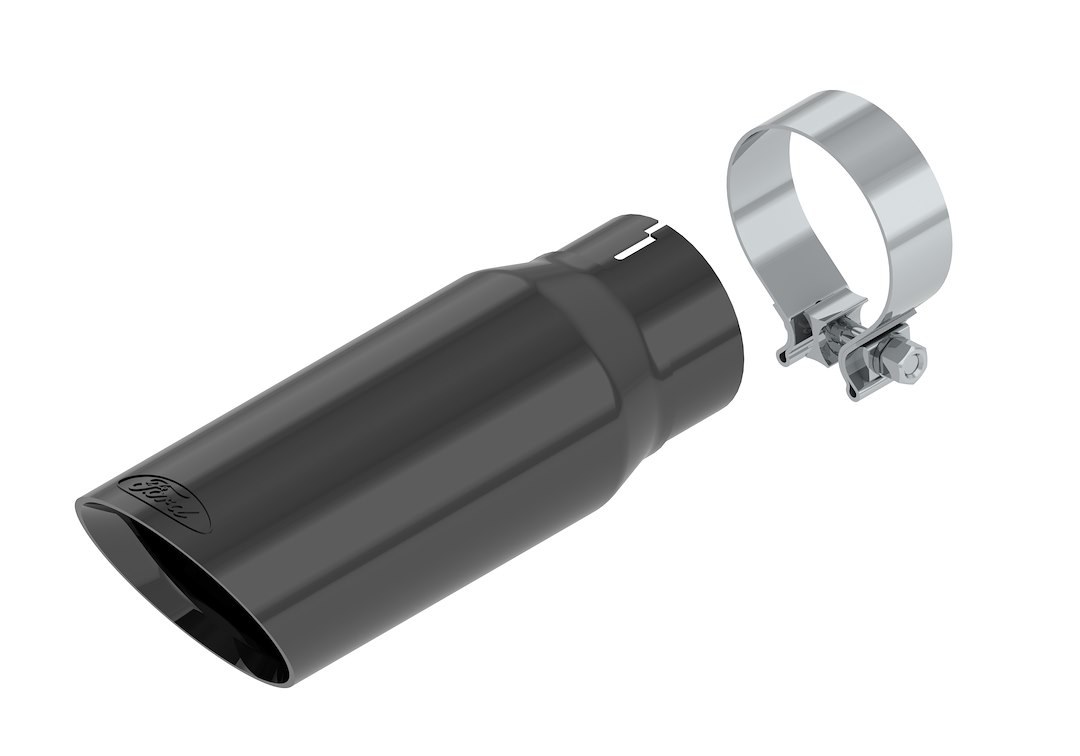 Ford Exhaust Tail Pipe Tip, 3-1/4 Inch Clamp on Inlet, 4 Inch Outlet, Stainless Steel, Round, Slant Cut, Double Wall Edge – M-5260-BCT1