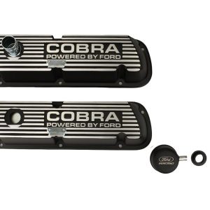 Ford Valve Cover, With Oil Fill Hole, Without Breather, With Baffle, Cobra Logo, Black Satin, Die Cast Aluminumset of 2 – M-6582-A