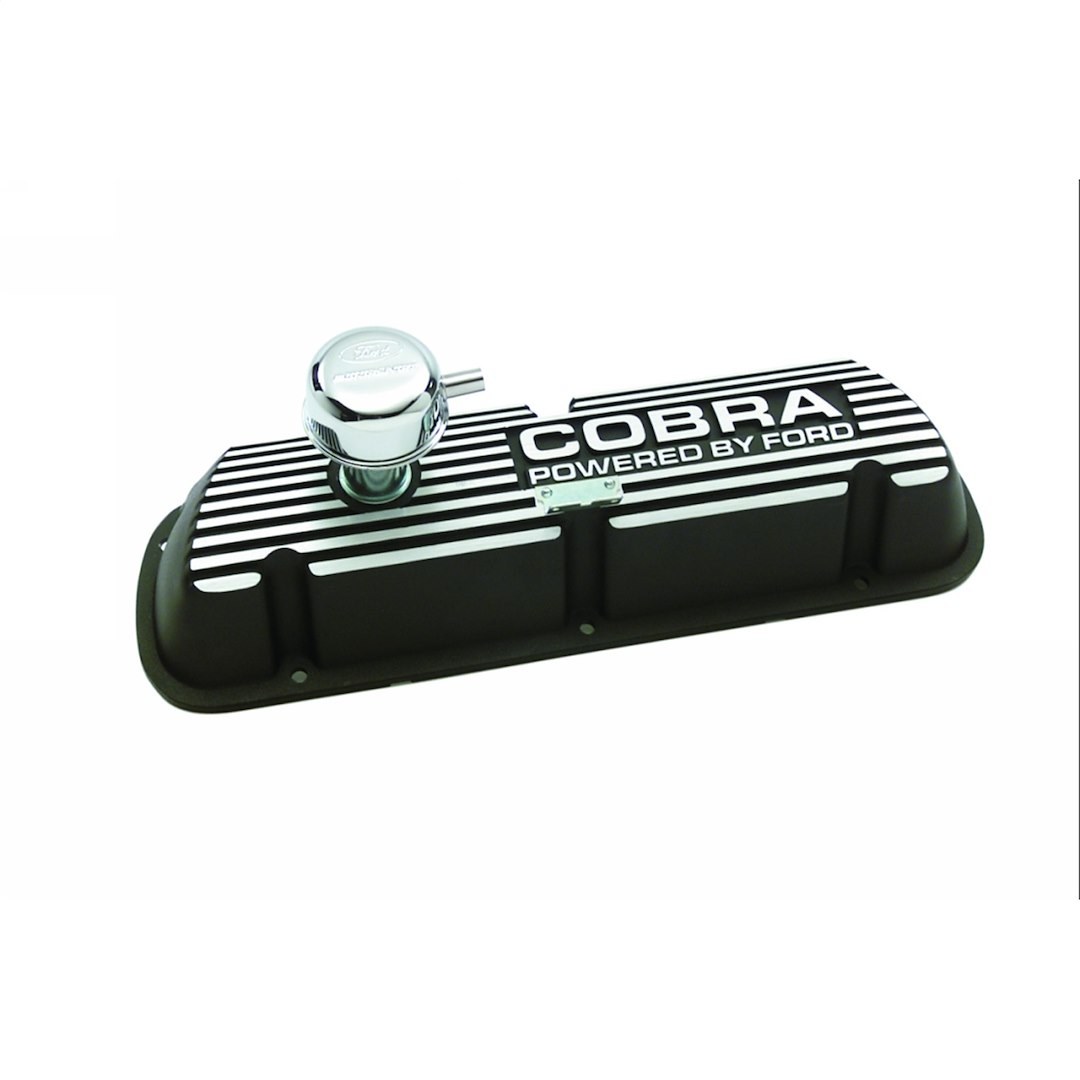 Ford Valve Cover, With Oil Fill Hole, Without Breather, With Baffle, Cobra Logo, Black Satin, Die Cast Aluminumset of 2 – M-6582-A