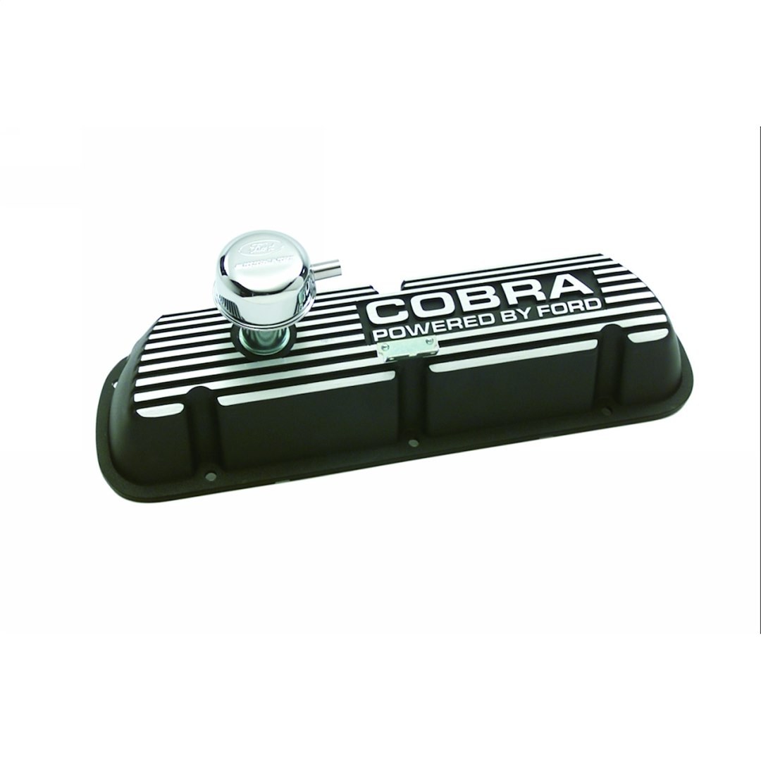 Ford Valve Cover, With Oil Fill Hole, Without Breather, With Baffle, Cobra Logo, Black Satin, Die Cast Aluminumset of 2 – M-6582-A