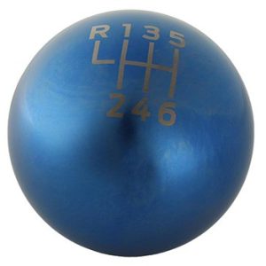 Ford Shifter Knob, Manual Trans, Short Throw, Round with Six Speed Shift Pattern, Threaded, M10 X 1.25 Inch Threads, Blue – M-7213-T