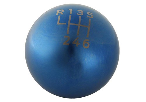 Ford Shifter Knob, Manual Trans, Short Throw, Round with Six Speed Shift Pattern, Threaded, M10 X 1.25 Inch Threads, Blue – M-7213-T